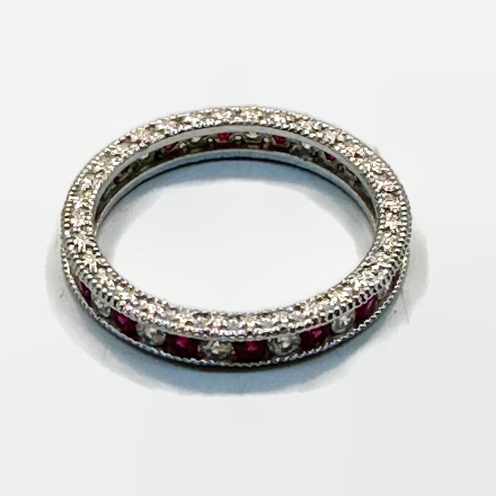 Art Deco Ruby Ring: Sterling Silver CZ Band, Size 7 3/4 - Picture 3 of 4